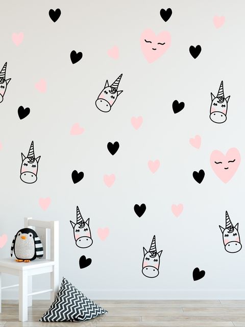 Pinkes Einhorn und Kleine Herzen Wandtattoo