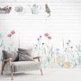 Aquarell Bunte Blumen mit Weißer Ziegelwand Fototapete