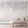Watercolor Hanging Wisteria Flowers with Hummingbirds Wallpaper Mural 