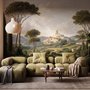Vintage oil painting wallpaper of cypress trees, villas and a domed cathedral in an Italian landscape