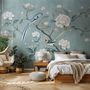 Vintage Peony Floral and Swallow Wallpaper Mural