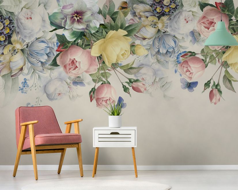 Vintage Colorful Floral Wallpaper Mural