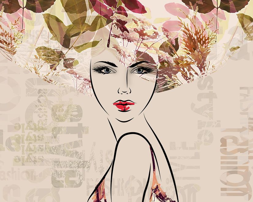 Woman Face Art with Winter Leaf Wallpaper Mural