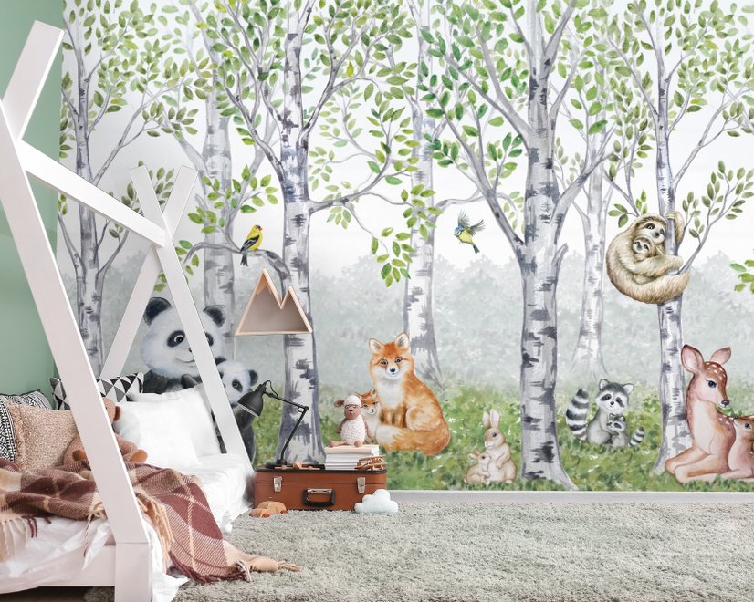 Kids Woodland Animals in the Forest Wallpaper Mural