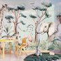 Papier peint animaux safari flamant rose forêt chambre bébé
