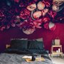 Papier peint bouquet de dahlia rouge et rose