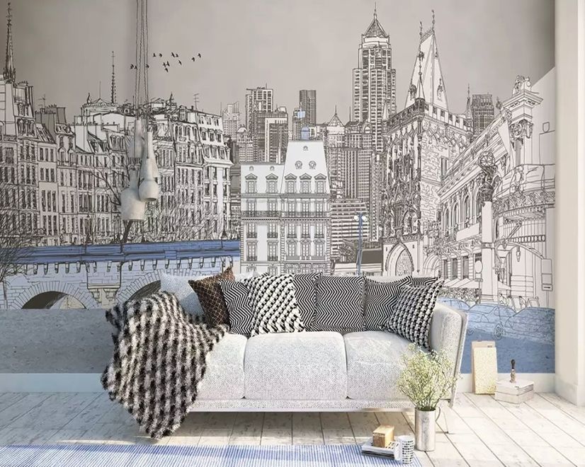 London Charcoal Drawing City Wallpaper Mural