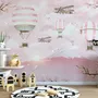 Hot Air Balloon with Pink Mountain Landscape Wallpaper Mural