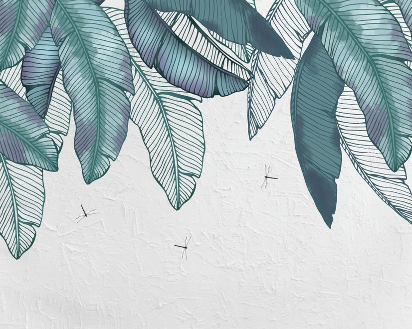 Vintage Leaves and Dragonfly Wallpaper Mural