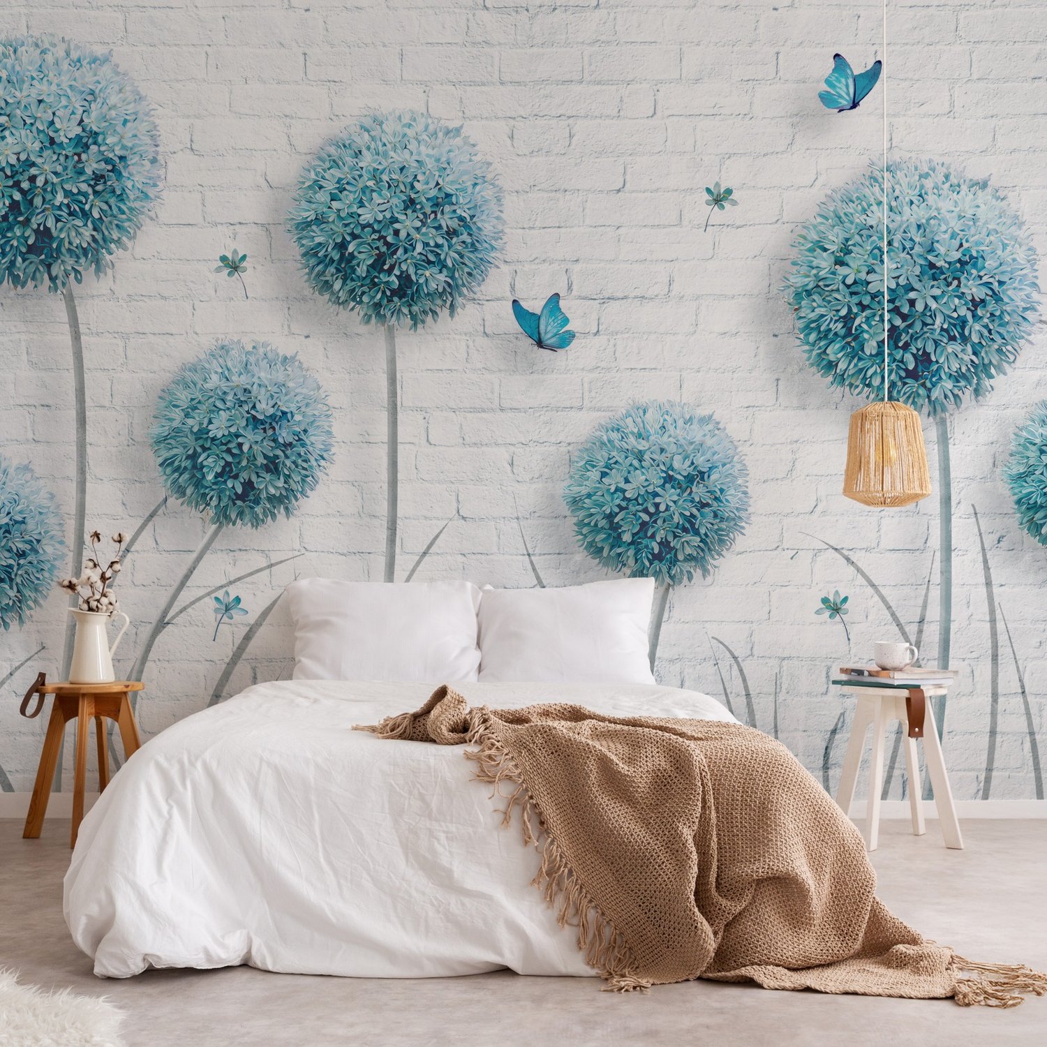 Dandelion Floral and Butterfly Wallpaper Mural - Peel and Stick