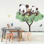 Panda et ses petits sur l'arbre avec papillon et oiseaux Stickers muraux