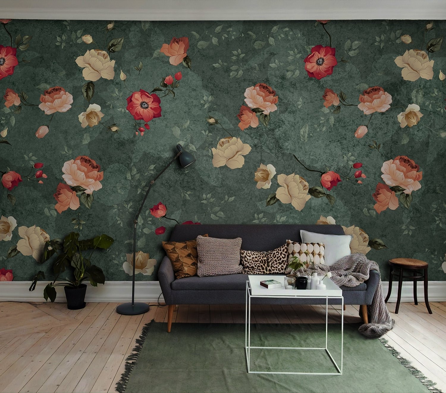 Tiny Poppy Flowers Wallpaper Mural - Peel and Stick