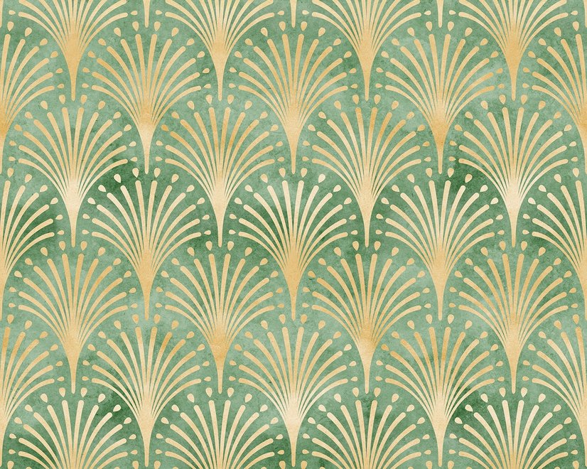 Moderne Eau De Nil Art Deco Goldene Linien Fototapete