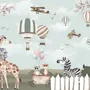 Kids Woodland Animals with Vintage Aircraft and Windmill Wallpaper Mural