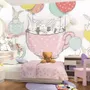 Rabbit Flying in the Cups with Baloon Wallpaper Mural