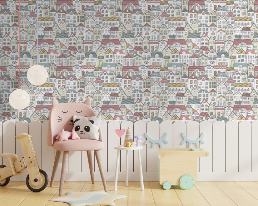 Kinderhandgezeichnete bunte niedliche Haus-Fototapete