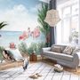 Tropical Landscape with Flamingos Wallpaper Mural