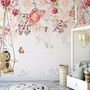 Pink Flowers and Butterflies Wallpaper Mural