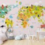 Сolorful Kids World Map with Animals Wallpaper Mural