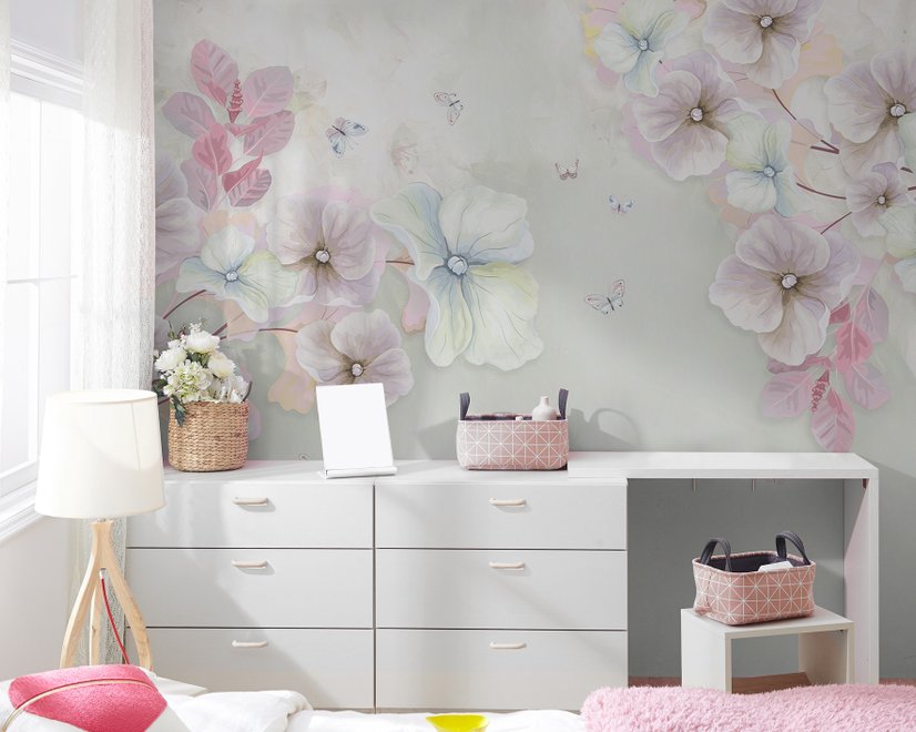 Papier peint panoramique de fleurs douces à l'aquarelle