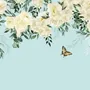 Papier peint panoramique fleurs blanches et papillons jaunes
