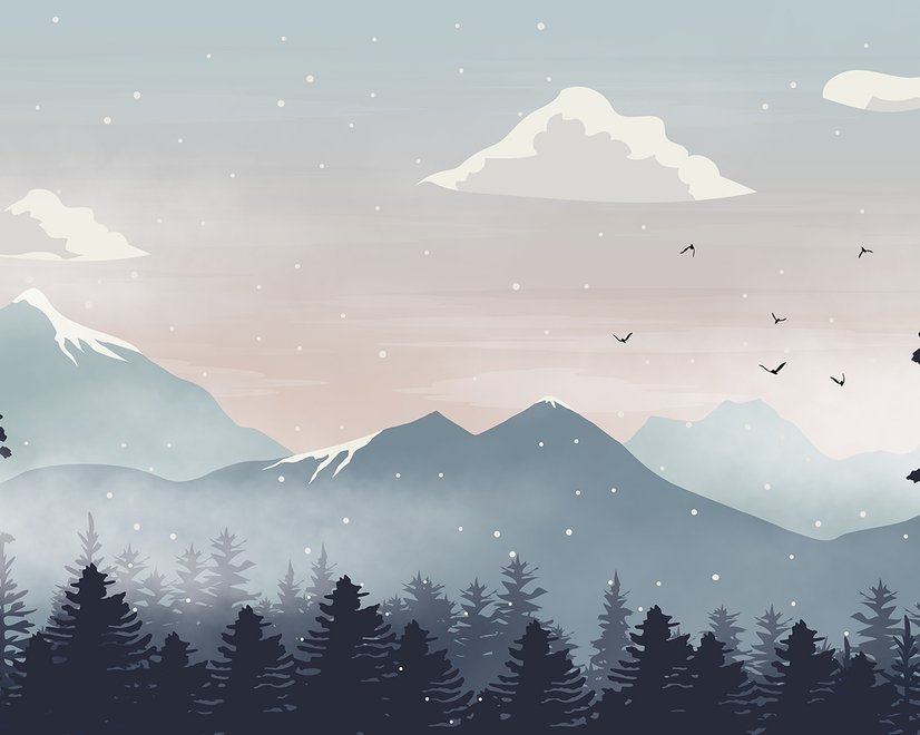 Papier peint panoramique de montagne avec neige pour les enfants
