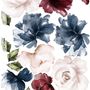 Dark Blue Red Peony Floral Bouqet Wall Decal Sticker