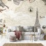 Papier peint panoramique avec la Tour Eiffel et la Statue de la Liberté