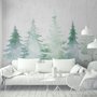 Papier peint panoramique forêt de pins d'hiver à l'aquarelle