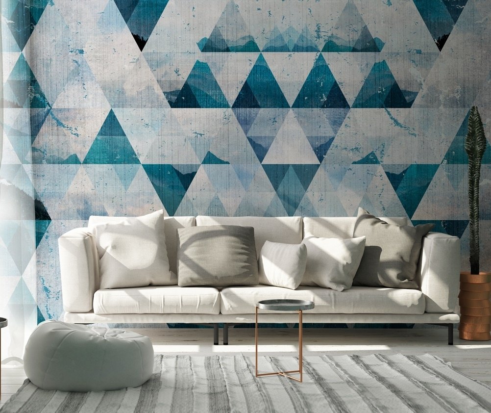Geometric Blue Trigon Pattern Wallpaper Mural - Peel and Stick