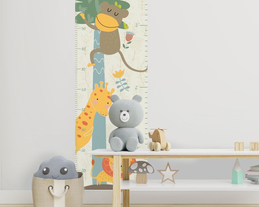 Kids Growth Chart with Tropical Animals Wall Decal Sticker