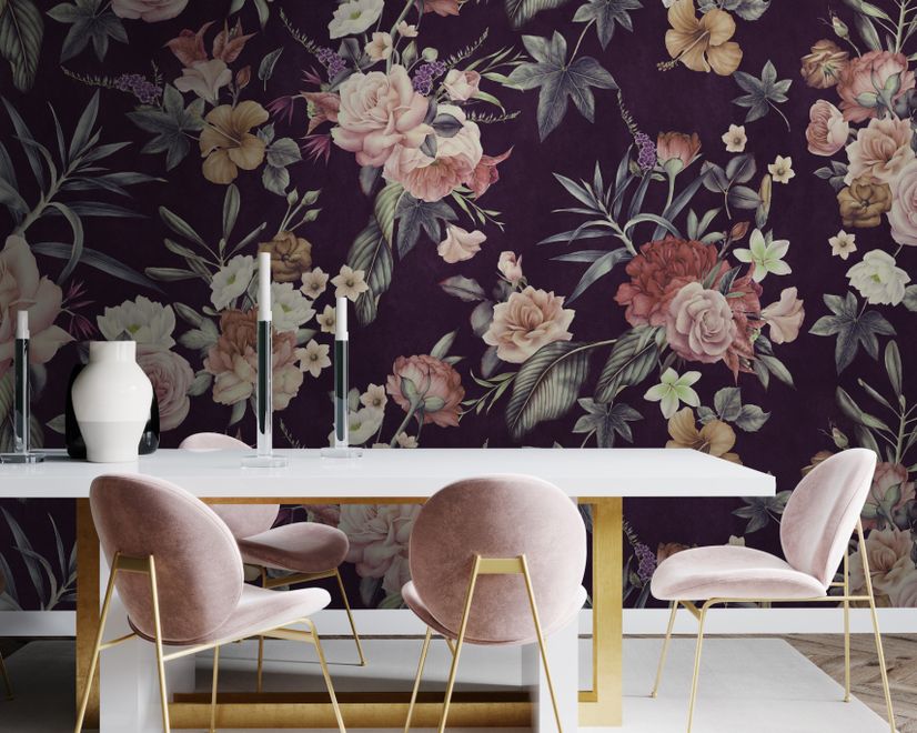 Vintage Dark Floral Bouquet Wallpaper Mural