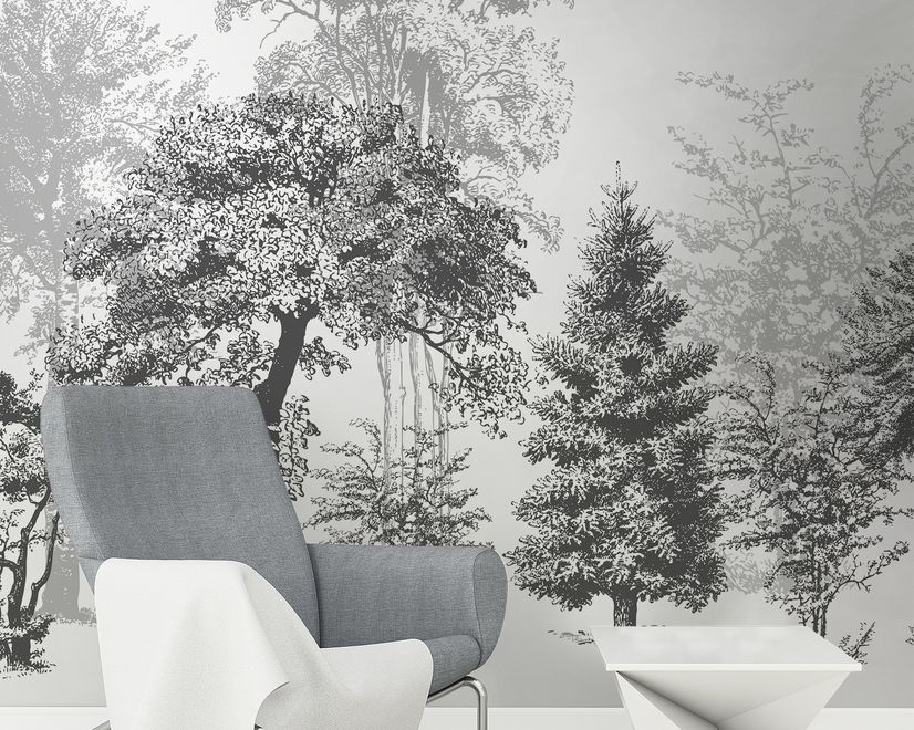 Black and White Forest Wallpaper Mural