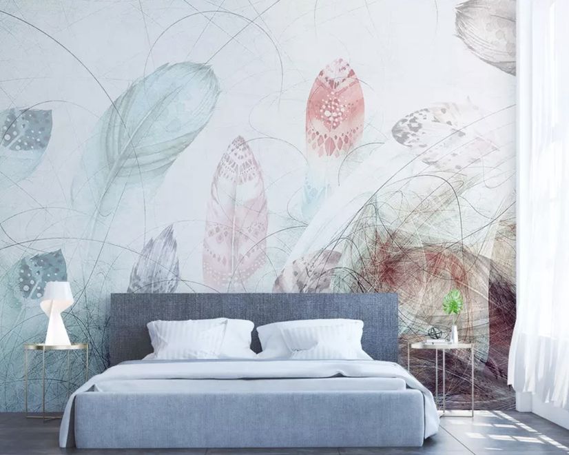 Soft Feathers with Abstract Lines Wallpaper Mural