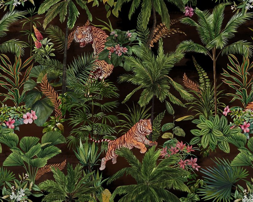 Dark Tropical Trees with Tigers Wallpaper Mural