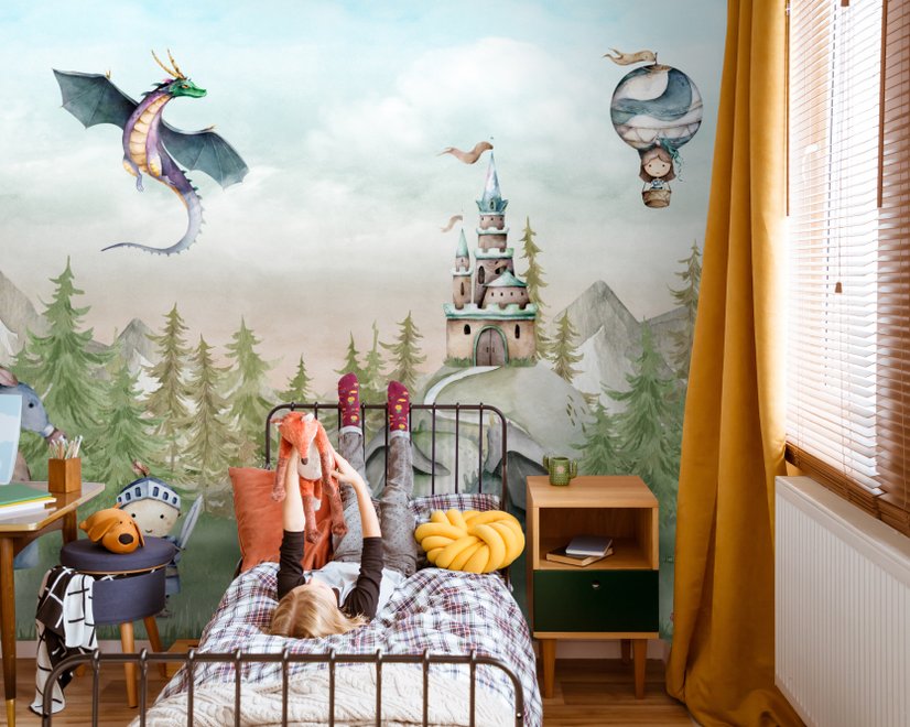 Kids Dragons Fairytale Cute Prince and Princess Wallpaper Mural