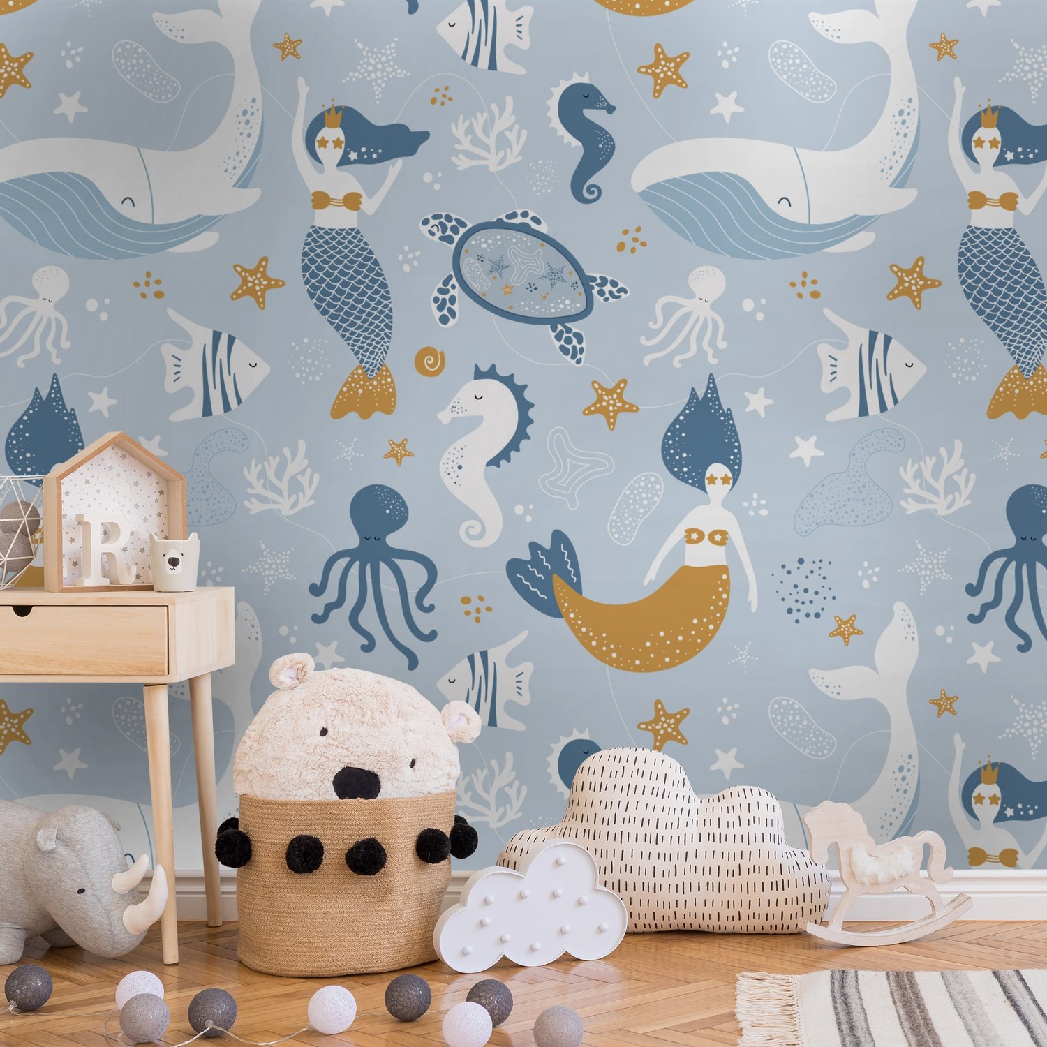 Mermaid and Ocean Life Wallpaper Mural - Peel and Stick