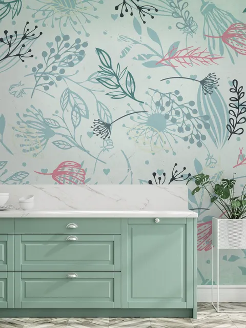 Drawing Leaves Wallpaper Mural