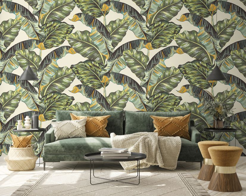 Vintage Banana Leaf Pattern Wallpaper Mural