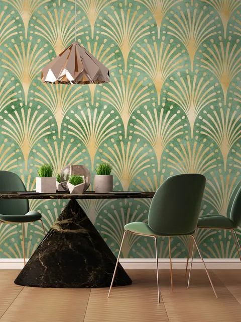 Papier peint panoramique moderne Eau De Nil Art Deco Gold Lines