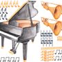 Aquarell Klavier und Trompete mit bunten Musiknoten Wandtattoo