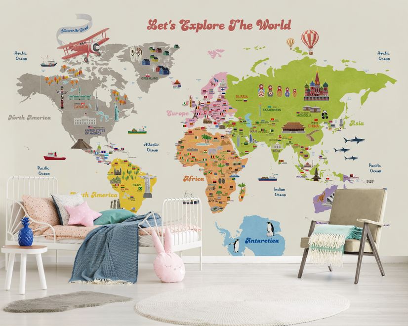 Kids Colorful Educational World Map Wallpaper