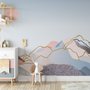 Papier Peint Panoramique Montagne Colorée avec Soleil Rose