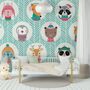 Kids Cute Winter Animals Pattern with Lines Wallpaper Mural