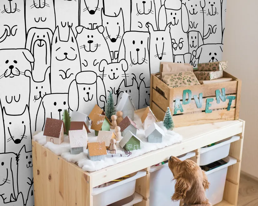 Cute Dog Face Pattern for Kids Wallpaper Mural