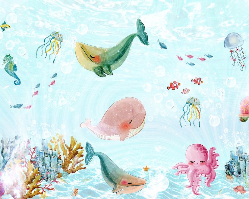 Nursery Cute Sea Animals Wallpaper Mural