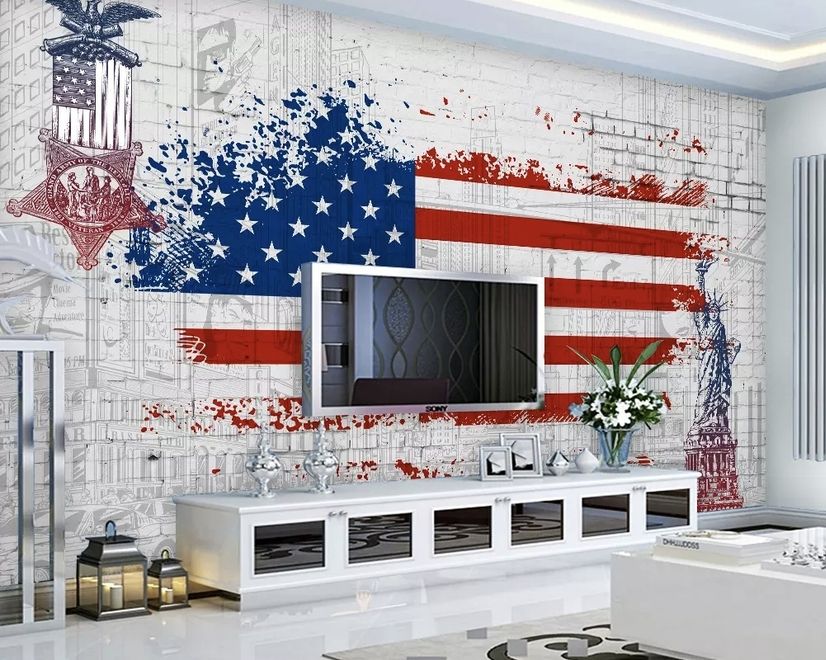 USA Flag with Statue of Liberty Wallpaper Mural