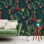 Rote Blüten- und Palmblatt-Fototapete
