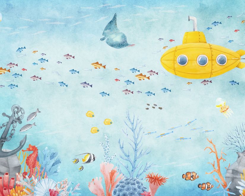 Kids Nursery Undersea with Submarine Wallpaper Mural