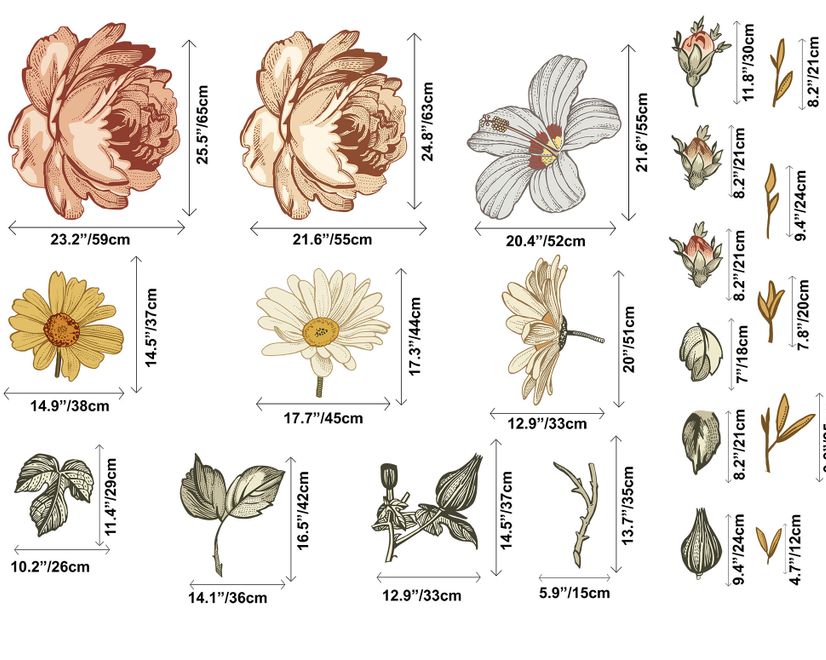 Nursery Soft Vintage Peony Floral Wall Decal Sticker
